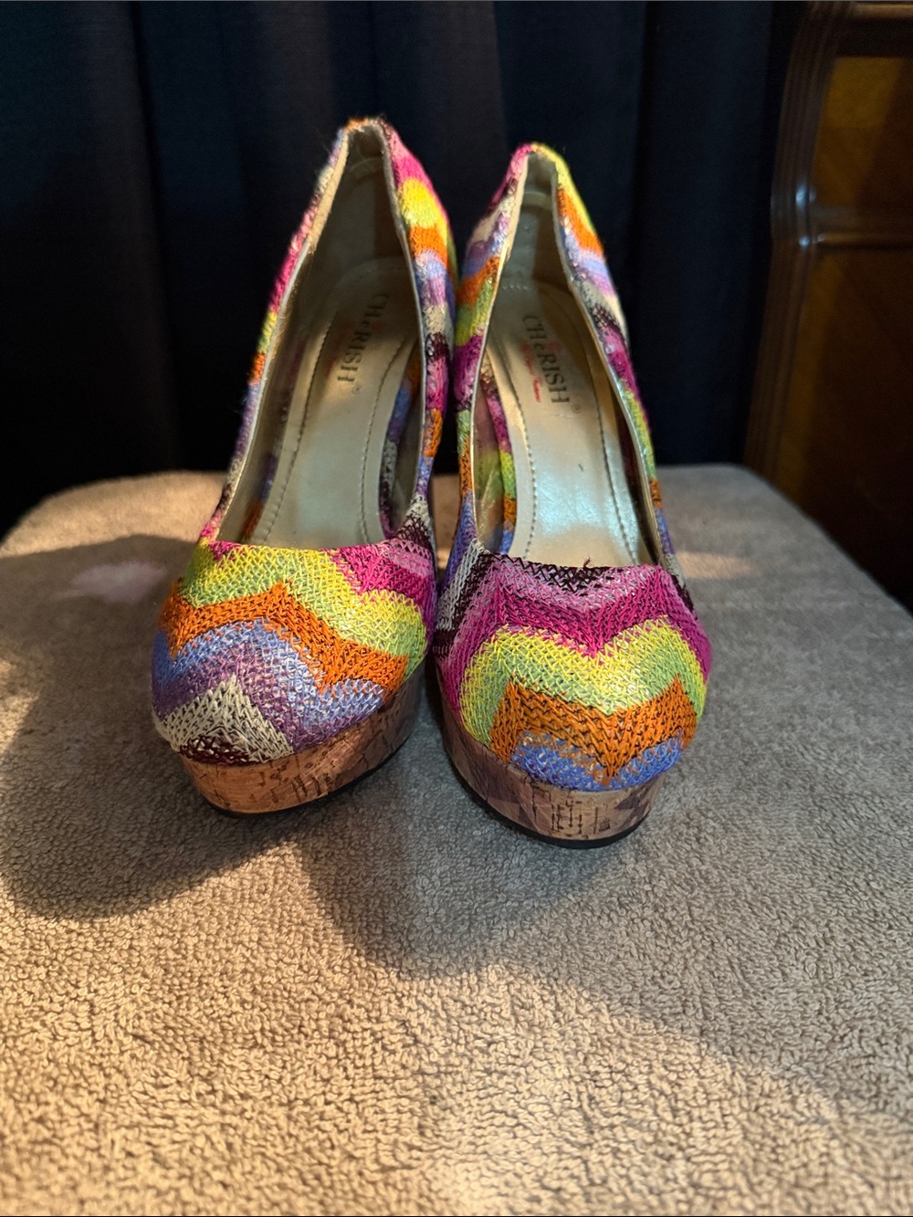 Vibrant Multicolor Chevron Platform Heels